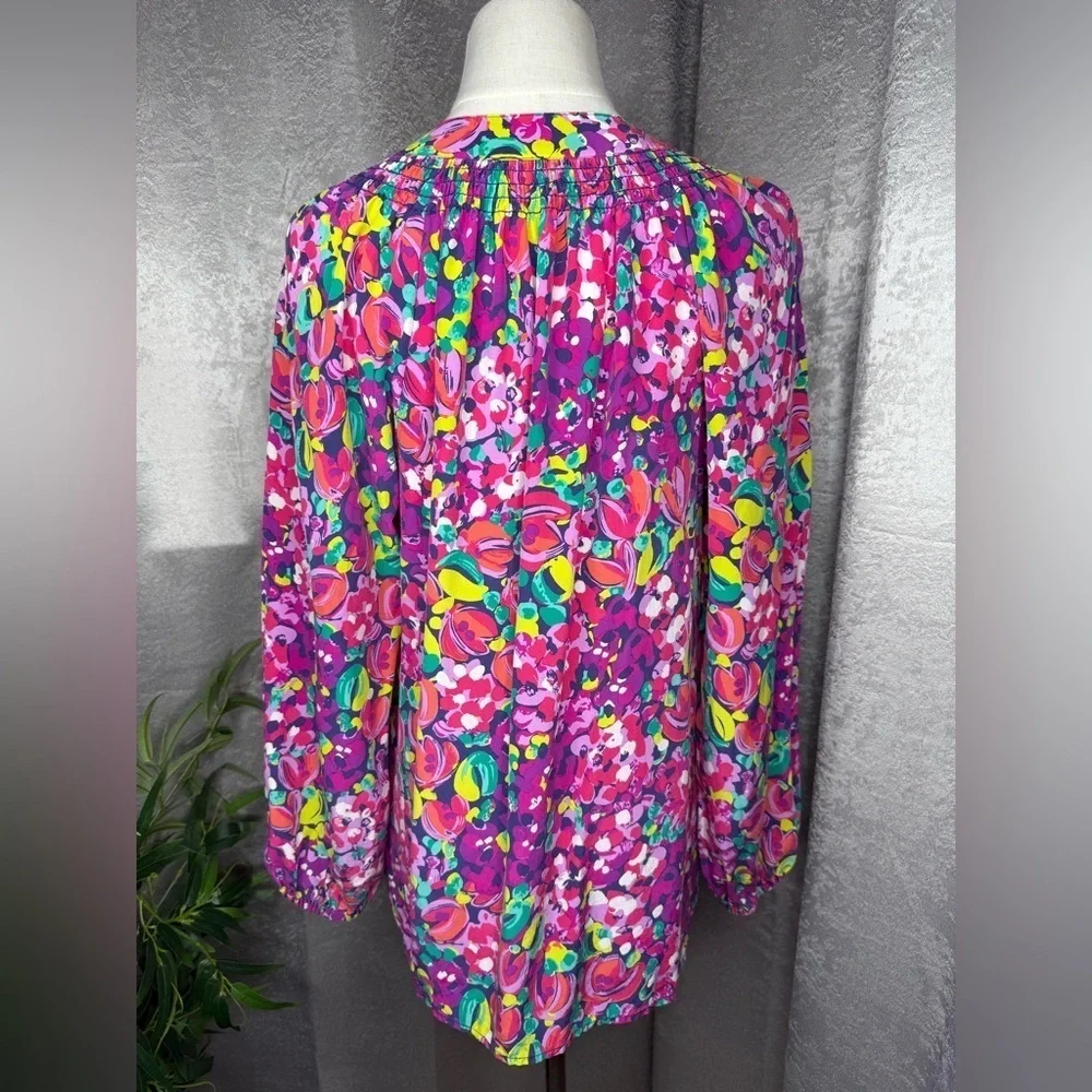 Lily Pulitzer Women’s Elsa Multicolor Wild Confetti Print Silk Blouse Sz M